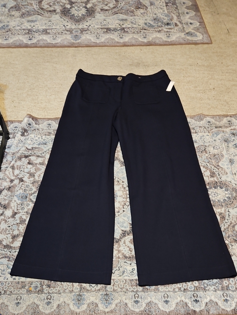 Talbots Dark Navy Wide-Leg Women's Pants with Front Patch Pockets